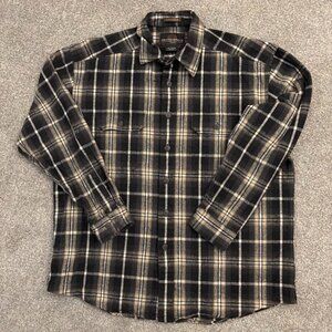 Weatherproof Chamois Shirt Men's Size Lg Thick Flannel Tan and Black Button Up